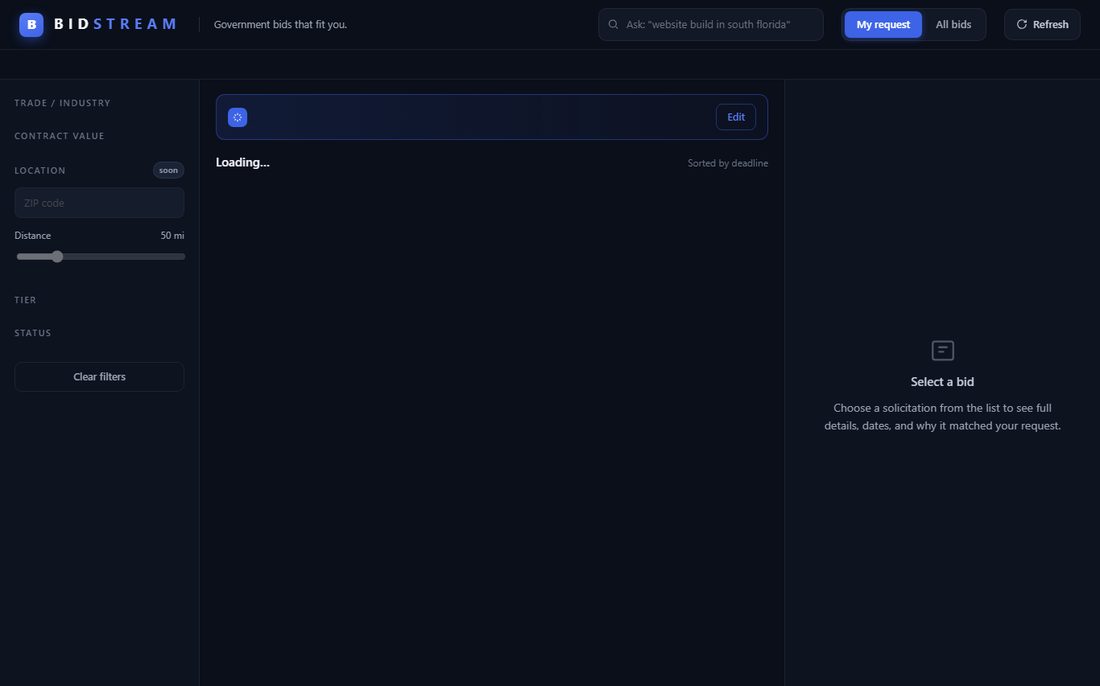 BidStream — government-contract matching app