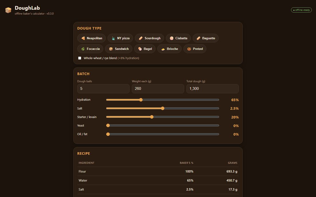 DoughLab baker’s calculator app