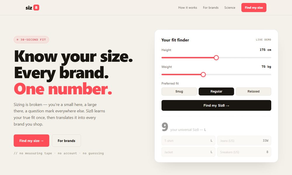 Siz8 — AI apparel sizing demo