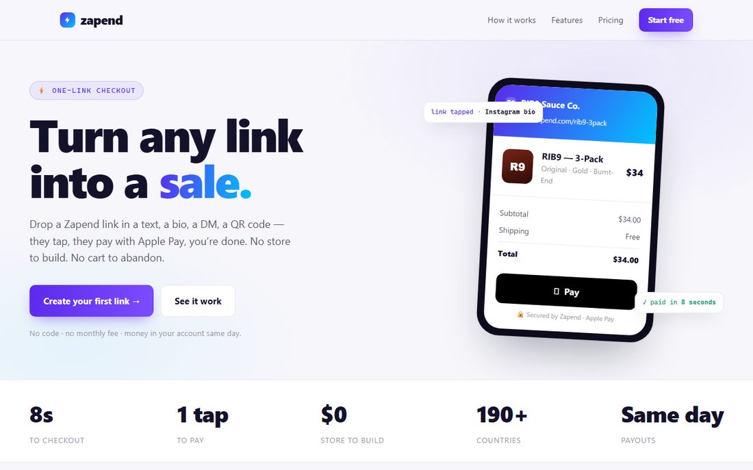 Zapend — one-link checkout app